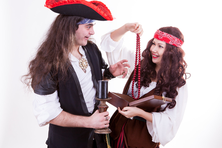 Two pirates found box of tresure studio shootingの写真素材