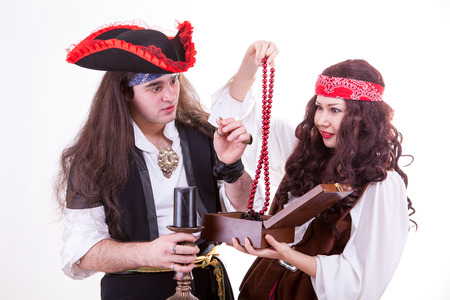 Two pirates found box of tresure studio shootingの写真素材