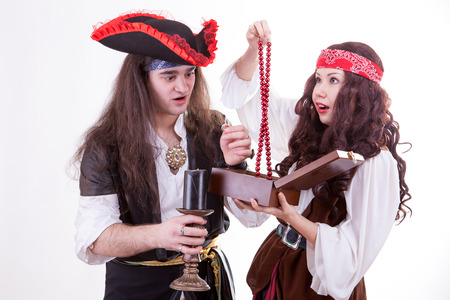 Two pirates found box of tresure studio shootingの写真素材