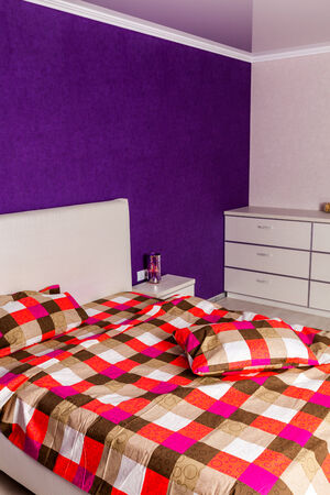 Modern bedroom interior design. Professional lighting. Home sweet home. Comfyの写真素材