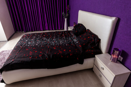 Modern bedroom interior design. Professional lighting. Home sweet home. Comfyの写真素材