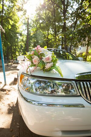 Limo for the wedding with a flowers arrangementの写真素材
