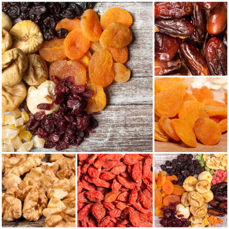 Collage of different type of dry fruits and nuts. Healthy type of lifestyleの写真素材