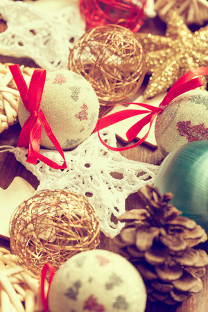 Christmas ornaments in vintage soft light. Xmas decorationsの写真素材