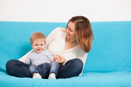 Happy mother and son having fun time toghether. Family lifestyleの写真素材