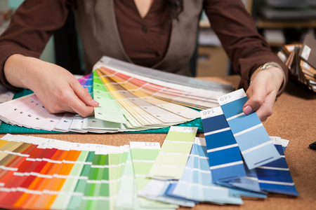 Close up image of color cards on architect desk. Architecture and construction. Color palleteの写真素材
