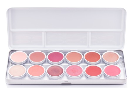 Eyeshadow of different colors over white background in studio photo. Beauty productsの写真素材