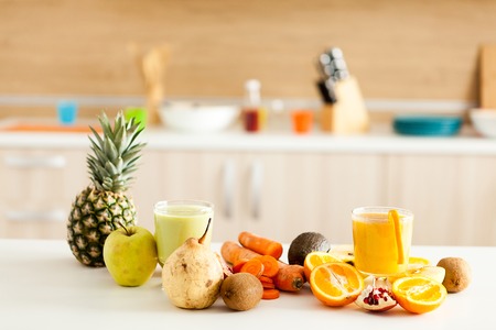 Healthy and delicious organic juice at the kitchenの写真素材
