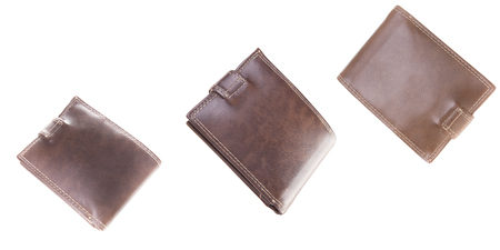 New brown wallet made of high quality leather isolated on white background. Luxury natural material cash pocketの写真素材