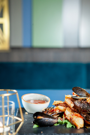 Fine seafood cuisine in luxury restaurant. Mediterranean foodの写真素材