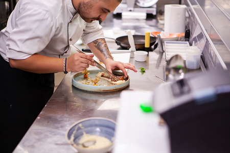 Chef fine dine design in kitchen restaurant. Secret incredientの写真素材