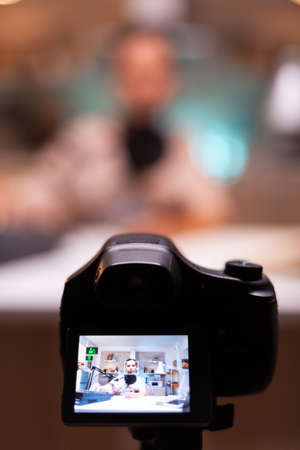 Doing vlog production with professional gear in home studio. Creative online show On-air production...