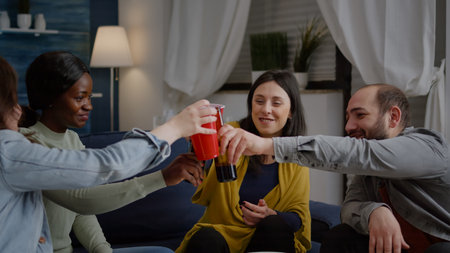 Group of multi-ethnic people hanging out enjoying time spending togetherの写真素材