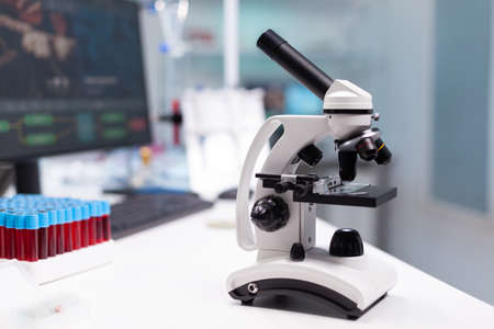 Biochemistry medical microscope ready for biological dna sample clinical investigation in...