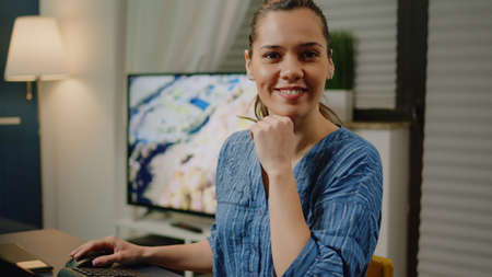 Photography artist working on editing project at studio. Graphic designer using retouching software...