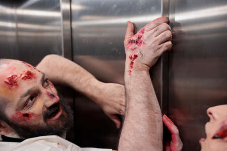 Aggressive monsters trying to escape elevator, attacking business office to kill people and eat...