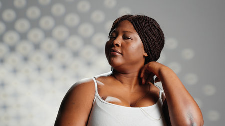 Smiling girl with radiant appearance promoting self love, creating new skincare ad campaign and...