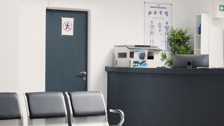 Reception front desk in medical clinicの写真素材