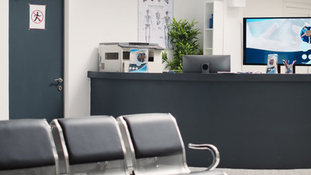 Empty reception counter in medical spaceの写真素材