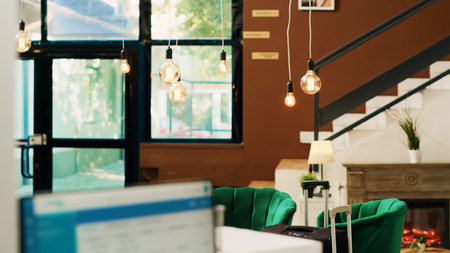 Empty hotel lobby with lounge areaの写真素材
