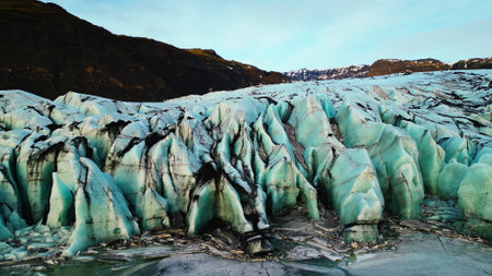 Diamond vatnajokull glacier mass in nordic country surrounded by frozen lake and snowy mountains....