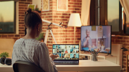 Person attends videocall with people online, discussing about important freelancing tasks to finish...