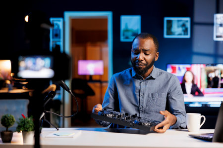 Content creator doing DJ controller review for his online streaming channel subscribers, unhappy...