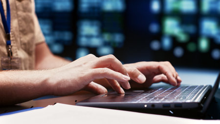 Technician maintenancing server rigs with high computing power enabling hyperscale data center to...