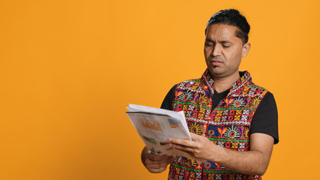 Irked manager browsing though financial audit report files, disappointed by work done by employees, studio background. Upset team leader throwing wrongly done paperwork in frustration, camera Aの写真素材