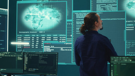 Governmental hackers at work planning advanced cyber attacks on servers infrastructure to gather...