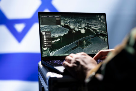Officer in war room responsible for Israel air defense relaying instructions to squadrons patrolling...