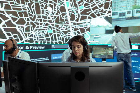Call center operator transmitting parcel gps coordinates to customers, handling any order delay...