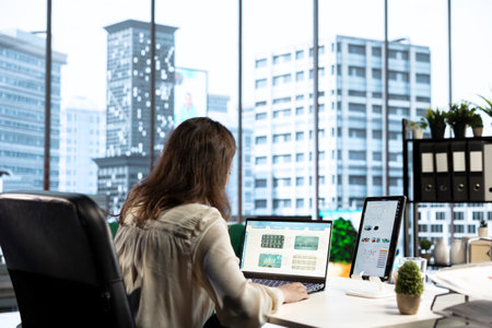 Business leader and trader searching for a new investment solution, examining trading risks and...
