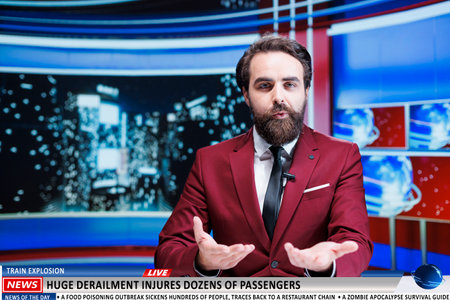 Newscaster reveals dangerous occurence, breaking news concerning victims of train derailment caused...