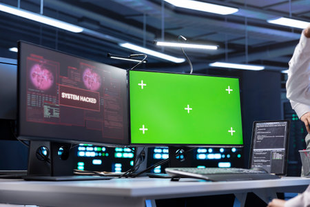 Admin using isolated screen PC in server farm trying to protect hardware. Data center employee...