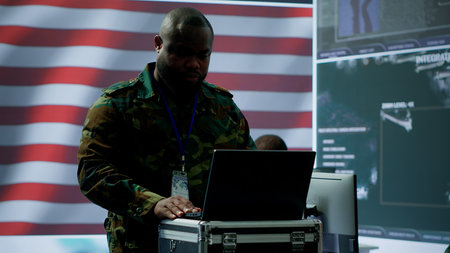 American military officers in cyber command center protect state secrets, manage classified...