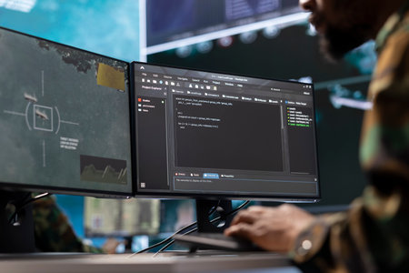 IT analyst in a high tech base of operations handling surveillance activity and ensuring security...