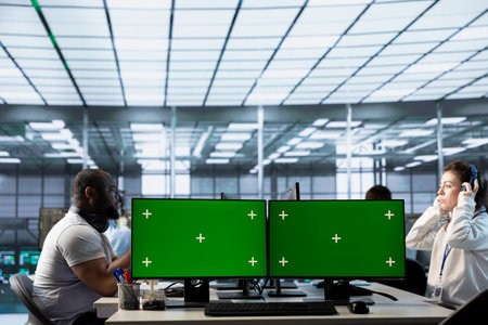 Engineer listening music, doing data center automation using machine learning on isolated screen...