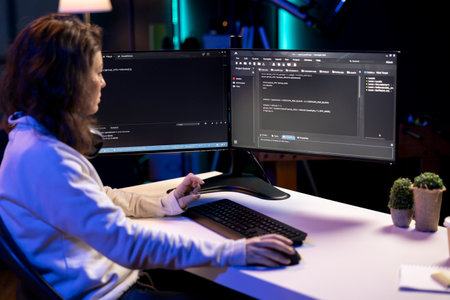 Cybersecurity expert using computer to look for company security vulnerabilities and prevent malware...