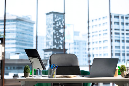 Empty urban corporate high end office designed for a person with authority, analytics and profit...