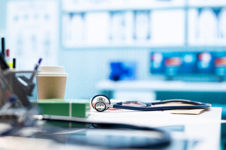 Empty office in a private clinic designed with x ray machine and modern gear used in healthcare...