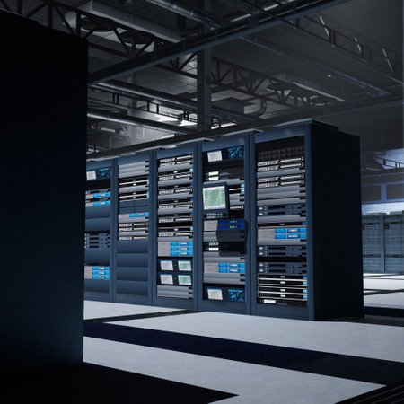 High-tech data center supporting AI processing, virtual networks and real time analytics....