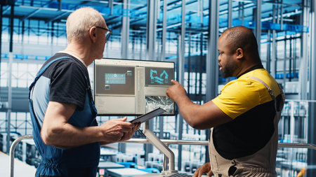 Smart photovoltaics factory expert gathering system performance metrics with AI tech. Solar panels...
