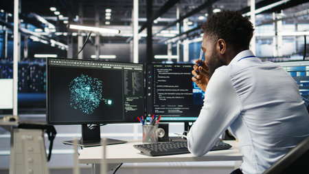Data center programmer uses neural networks node tree program to identify equipment issues. Server...
