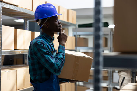 Black worker manages business logistics to ensure operational control of the merchandise inventory...