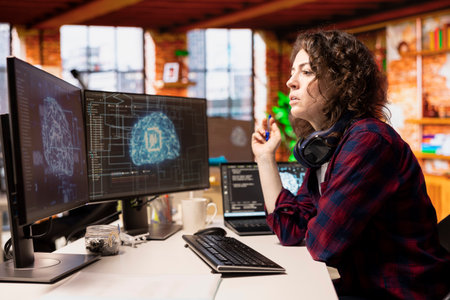 AI startup office software developer designing and implementing algorithms enabling machine...
