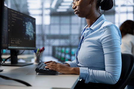 AI data center technician writing disaster recovery plans ensuring minimal downtime. IT professional...