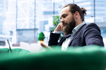 Entrepreneur discussing with shareholders about increasing profit strategy, meeting on online video call to plan the next steps in achieving the objectives. Corporate culture.の写真素材