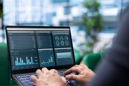 Powerful ambitious administrator sits in a luxurious corporate workspace, focusing on investment...