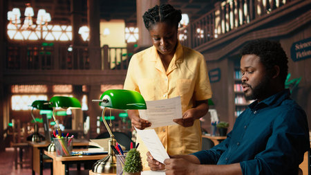 African american team of scholars being worried and anxious about learning struggles, working hard...